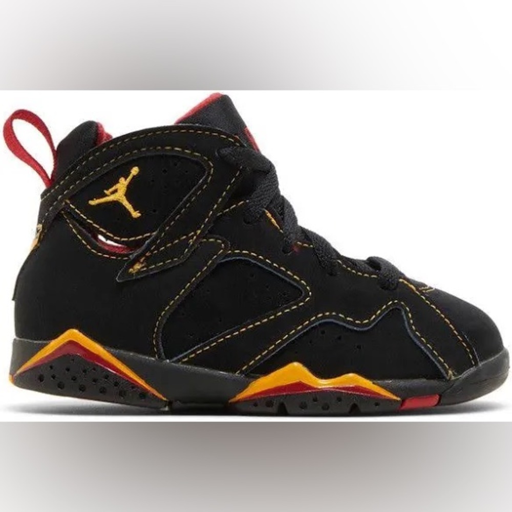 NIKE Jordan Air 7 Retro Citrus 7c Toddler Black and Gold Sneakers